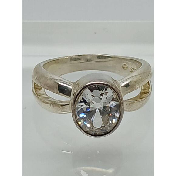 Vintage Sterling Silver Oval Solitaire Engagement Ring Size 9 Estate Jewelry - Picture 8 of 10